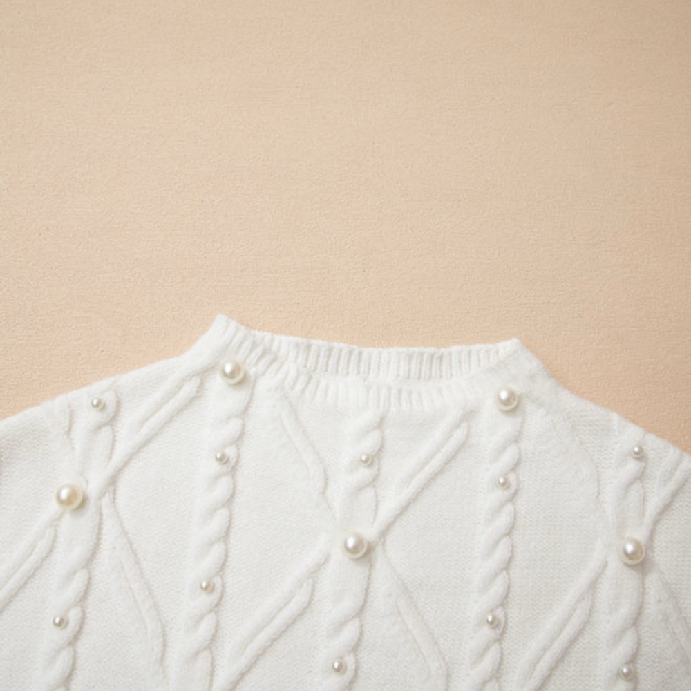 Pricilla- Elegant White Sleeveless Pearl Sweater Vest - Picture 5 of 6